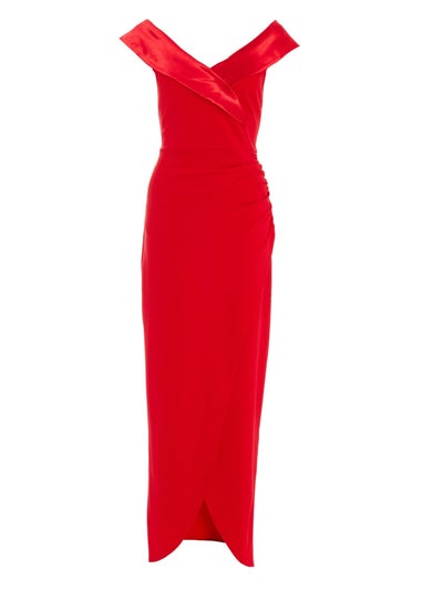 Quiz Red Bardot Wrap Maxi Dress