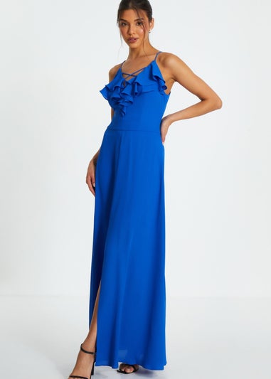 Quiz Blue Strappy Ruffle Chiffon Maxi Dress