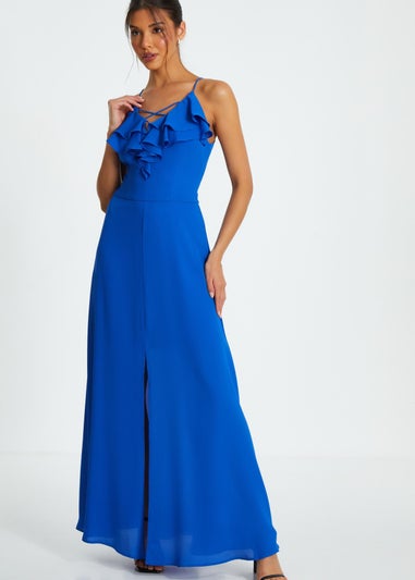 Quiz Blue Strappy Ruffle Chiffon Maxi Dress