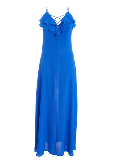 Quiz Blue Strappy Ruffle Chiffon Maxi Dress