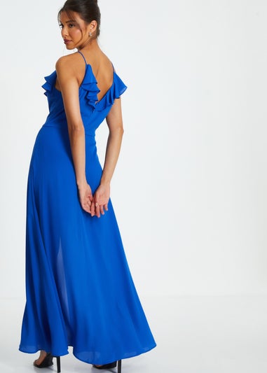 Quiz Blue Strappy Ruffle Chiffon Maxi Dress