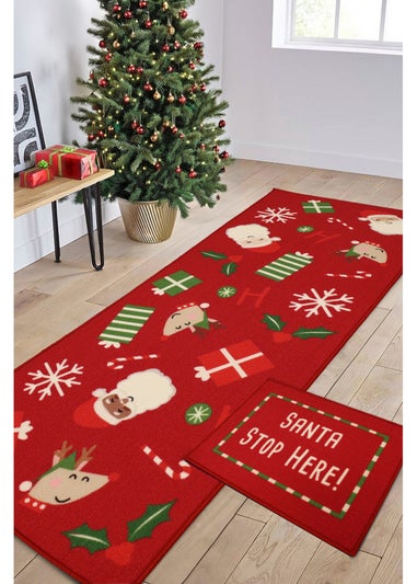 Homemaker Santa Stop Red Runner and Doormat Pack