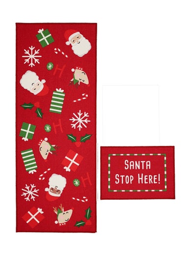 Homemaker Santa Stop Red Runner and Doormat Pack