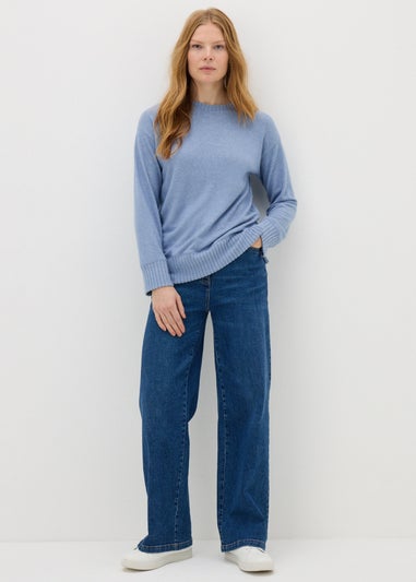 Blue Crew Neck Knitted Top