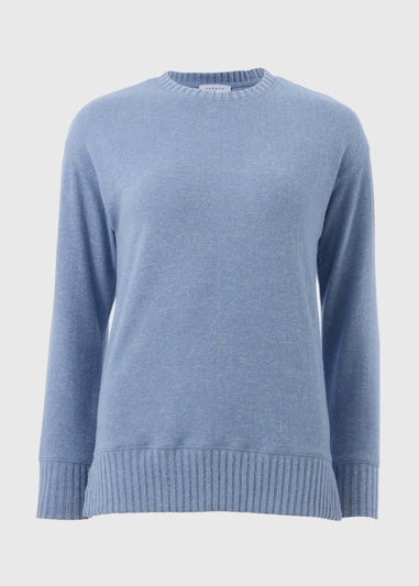 Blue Crew Neck Knitted Top