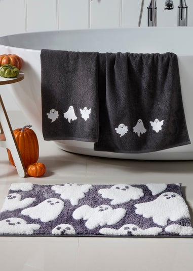 Fusion Spooky Ghosts Halloween Grey Non-Slip Bath Mat