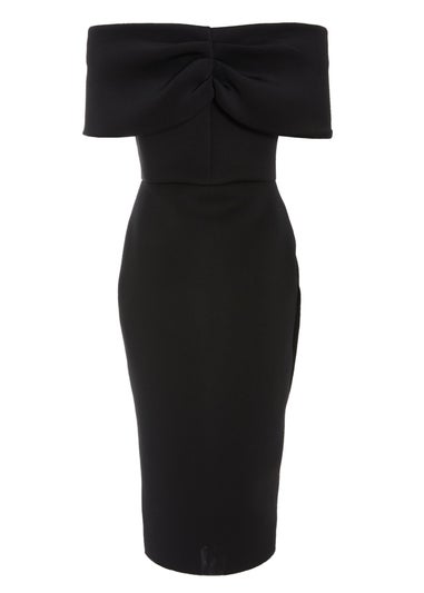 Quiz Black Bardot Ruched Wrap Midi Dress