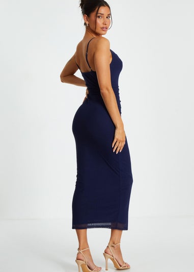 Quiz Blue Mesh Ruched Midaxi Dress