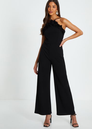 Quiz Black Petite Halter Neck Palazzo Jumpsuit