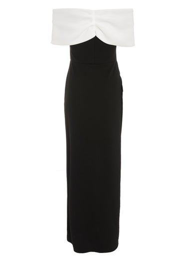 Quiz Black Contrast Bardot Ruched Maxi Dress