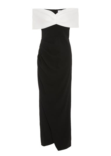 Quiz Black Contrast Bardot Ruched Maxi Dress