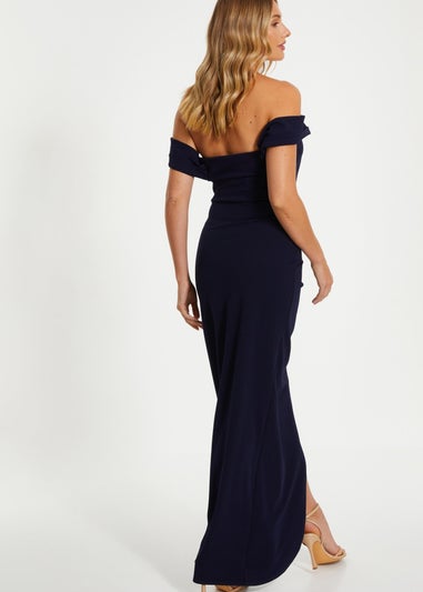 Quiz Navy Bardot Ruched Maxi Dress