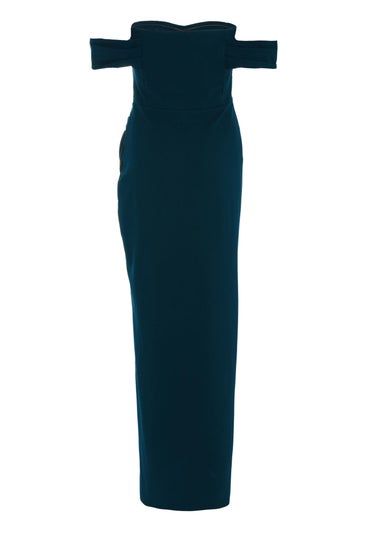 Quiz Navy Bardot Ruched Maxi Dress