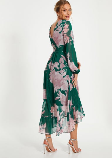 Quiz Green Floral Chiffon Midi Dress