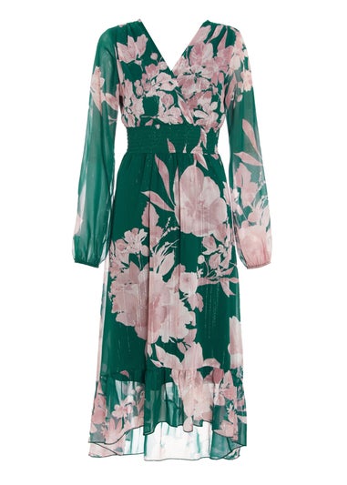 Quiz Green Floral Chiffon Midi Dress