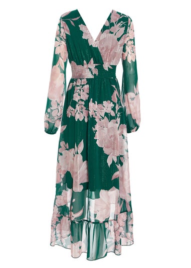 Quiz Green Floral Chiffon Midi Dress