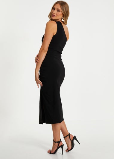 Quiz Black Ruched One Shoulder Midaxi Dress