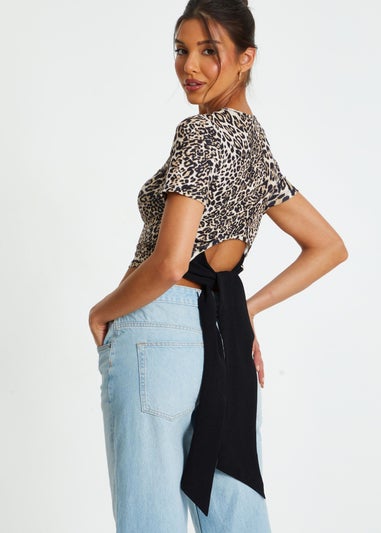 Quiz Stone Leopard Print Cropped T-shirt