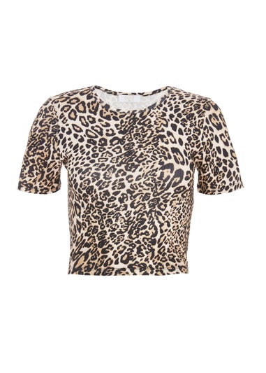 Quiz Stone Leopard Print Cropped T-shirt