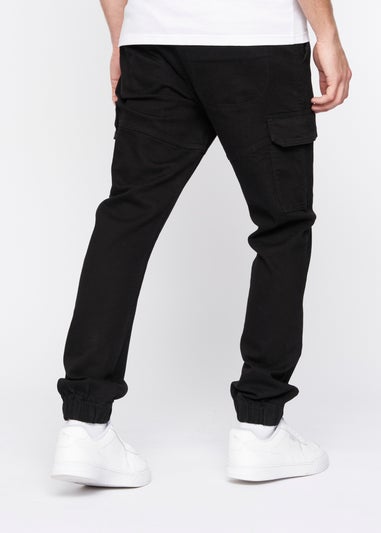 Crosshatch Solid Black Malimore Cargo Cuff Jeans