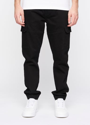 Crosshatch Solid Black Malimore Cargo Cuff Jeans