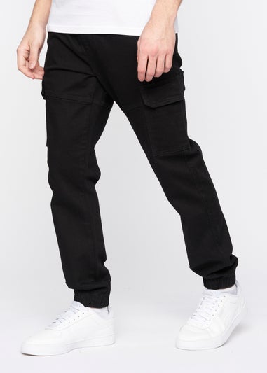 Crosshatch Solid Black Malimore Cargo Cuff Jeans