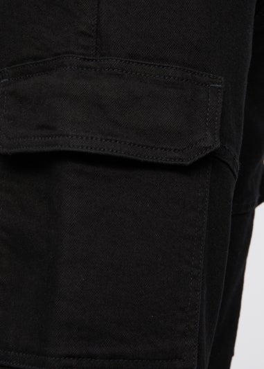 Crosshatch Solid Black Malimore Cargo Cuff Jeans