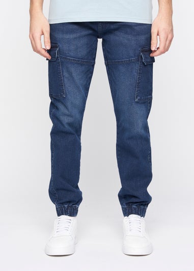 Crosshatch Dark Wash Malimore Cargo Cuff Jeans