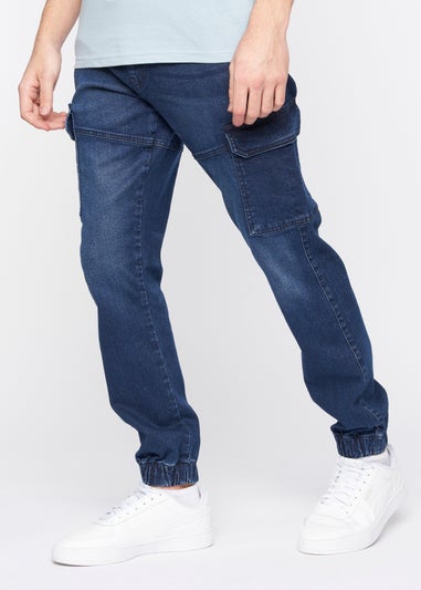 Crosshatch Dark Wash Malimore Cargo Cuff Jeans