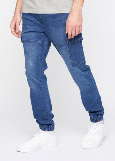 Crosshatch Stone Wash Malimore Cargo Cuff Jeans