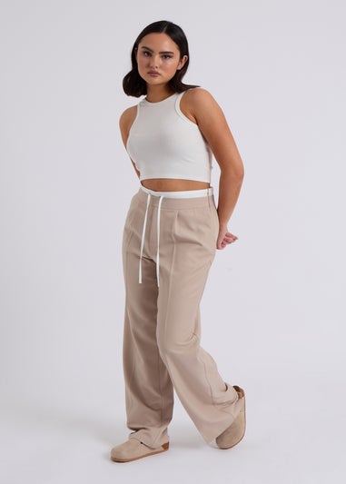 Urban Bliss Stone Double Waistband Wide Leg Trouser