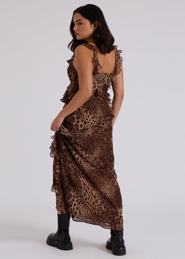 Urban Bliss Brown Leopard Ruffle Maxi Dress