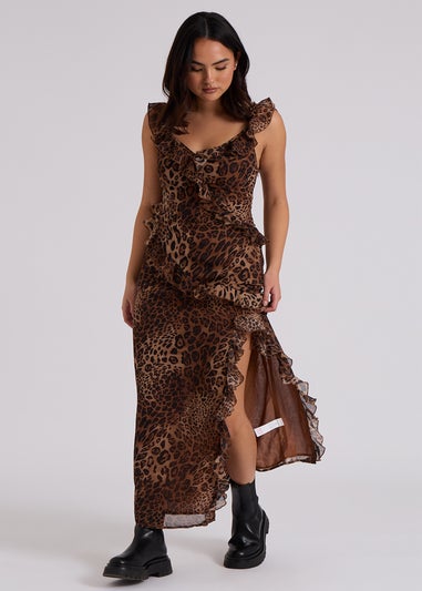 Urban Bliss Brown Leopard Ruffle Maxi Dress