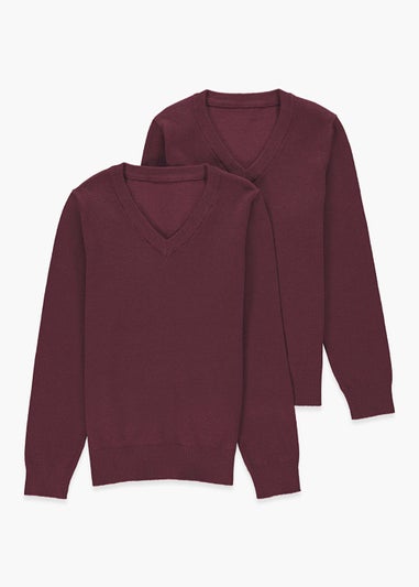 2 Pack Burgundy V-Neck Knit Jumper (Younger 4-12)