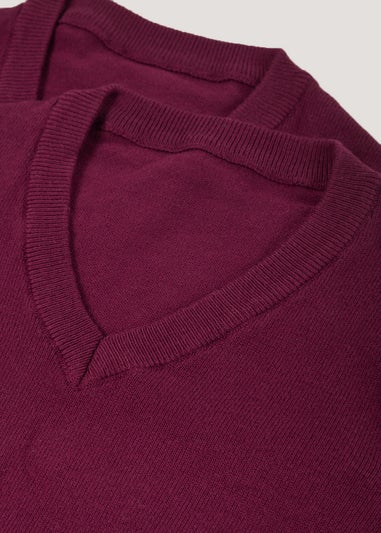 2 Pack Burgundy V-Neck Knit Jumper (Younger 4-12)