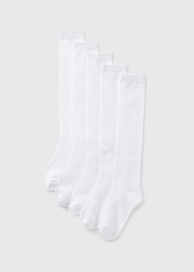 5 Pack Girls White Diamond Socks (Younger 6-Older 5.5)