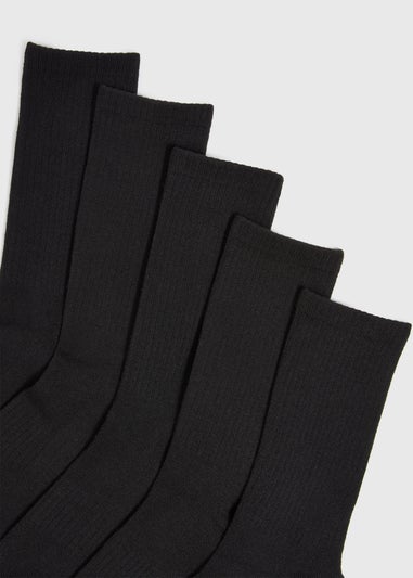 5 Pack Black Ribbed Sports Socks