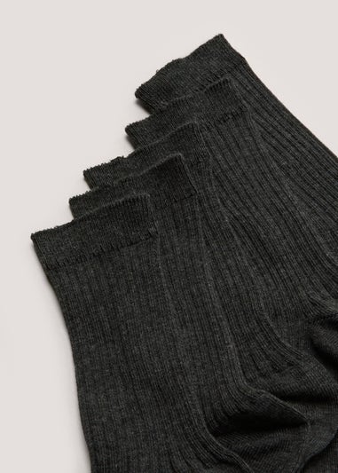 5 Pack Kids Grey Ribbed Socks (Younger 9-Older 6.5)