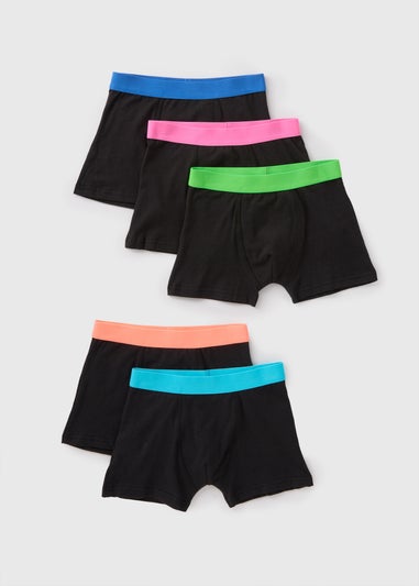 5 Pack Boys Black Neon Waistband Boxers (2-16yrs)