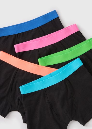 5 Pack Boys Black Neon Waistband Boxers (2-16yrs)