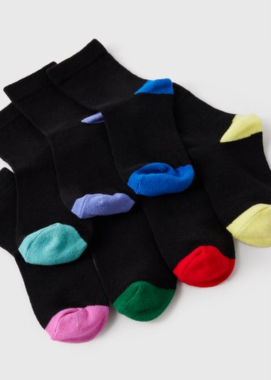 7 Pack Boys Black Multicolour Ankle Socks (Younger 6-Older 5.5)