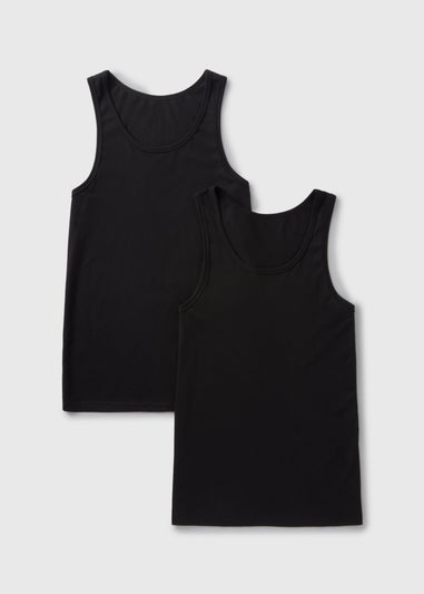 2 Pack Black Cotton Vests