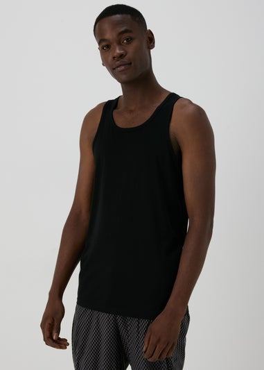 2 Pack Black Cotton Vests