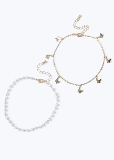 Muse Gold Pearl 2 Pack Anklet