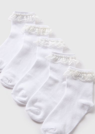 5 Pack Girls White Lace Trim Socks (Younger 6-Older 5.5)