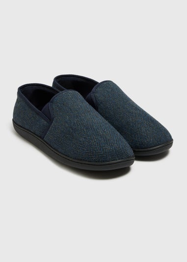 Navy Herringbone Slippers Matalan