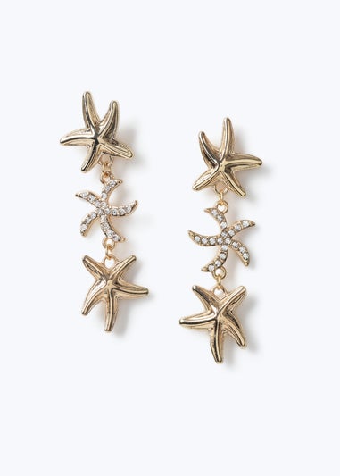 Muse Triple Starfish Drop Earring Gold