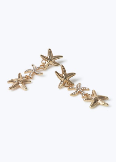 Muse Triple Starfish Drop Earring Gold