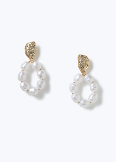 Muse Gold Pearl Circle Drop Earring