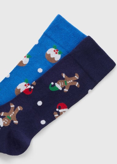 2 Pack Blue Gingerbread Socks